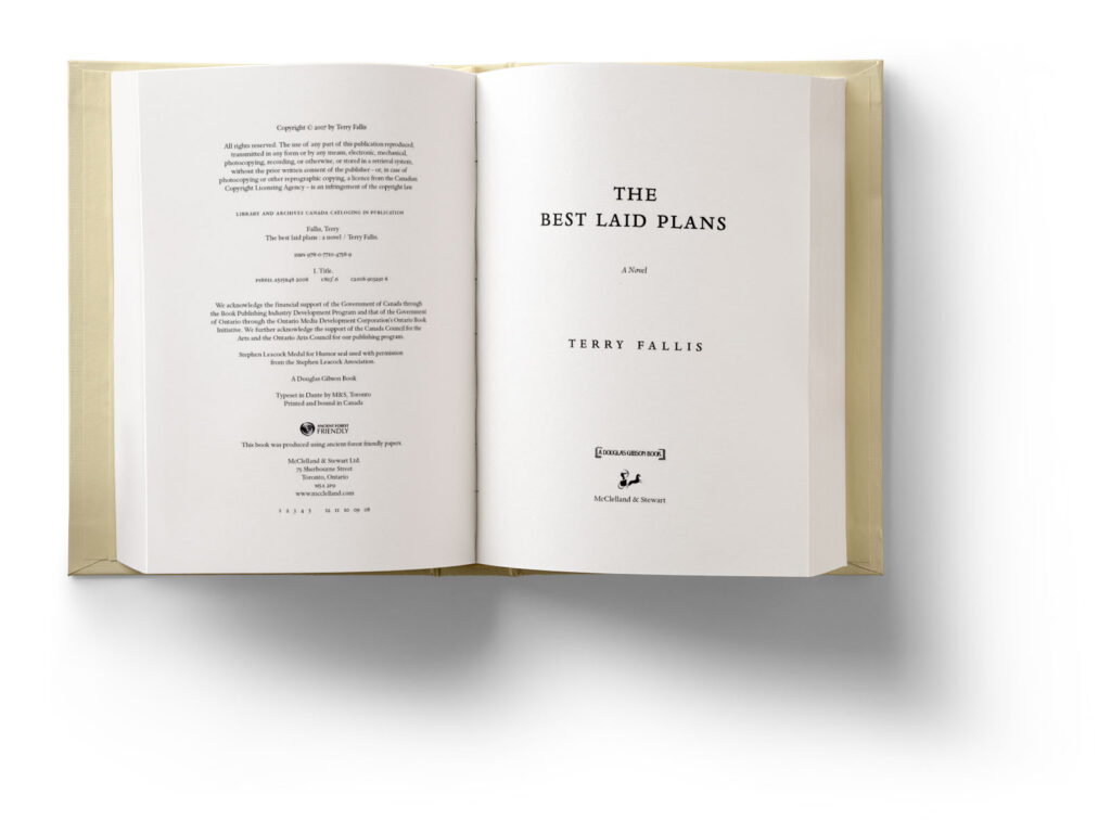 Open book, page preview of 'The Best Laid Plans' by Terry Fallis
