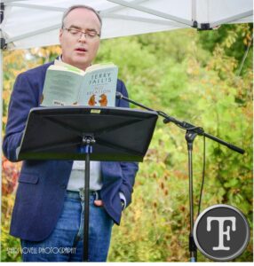 Terry Fallis reading his novel 'No Relation' at event
